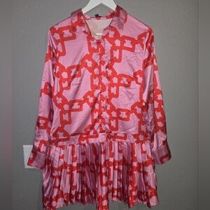 Missguided Pink & Red Chain Print Drop Waist Long Sleeve Dress Size 6